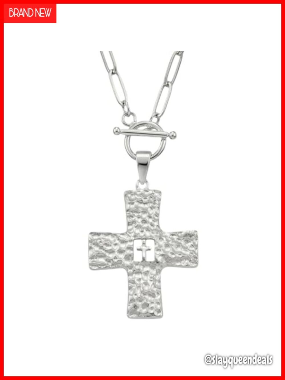Chunky Cross Necklace S925 Sterling Silver CZ Pendant 14K Gold Plated 18in Chain
